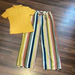 Yellow top wide leg pant and top thrown in
